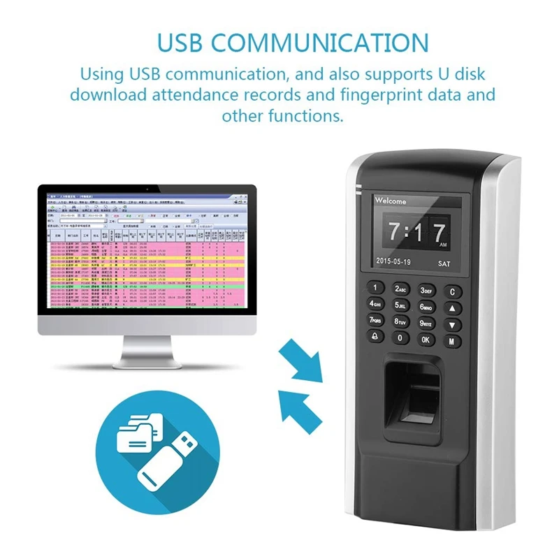 F8 Fingerprint Recognition Device Fingerprint Access Control Employee Time Attendance 2.4 Inches TFT Screen Access Controller