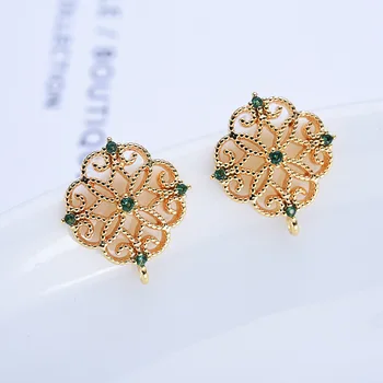 

4PCS 10x12MM 24K Gold Color Brass with Zircon Hollow Rectangle Stud Earrings High Quality Diy Jewelry Findings Accessories