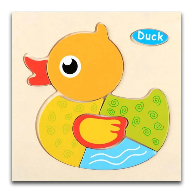 duck 3D деревянные головоломки, игрушки для детей, Деревянные 3d Мультяшные головоломки с животными, интеллектуальные детские развивающие игрушки для детей - Цвет: duck