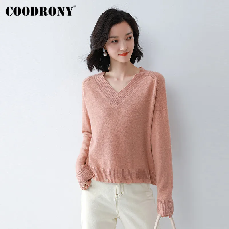 COODRONY Brand Autumn Winter V-Neck Merino Wool Female Jumpers 2020 New Pure Color Slim Women Pullover Sweaters W1172