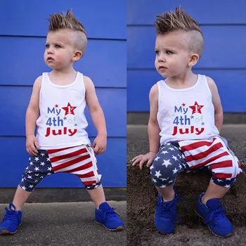 

Baby Girl 4th of July Toddler Kids Stars Vest Sleeveless Tops Stripe Pants Outfit Summer two piece set New 3M-24m