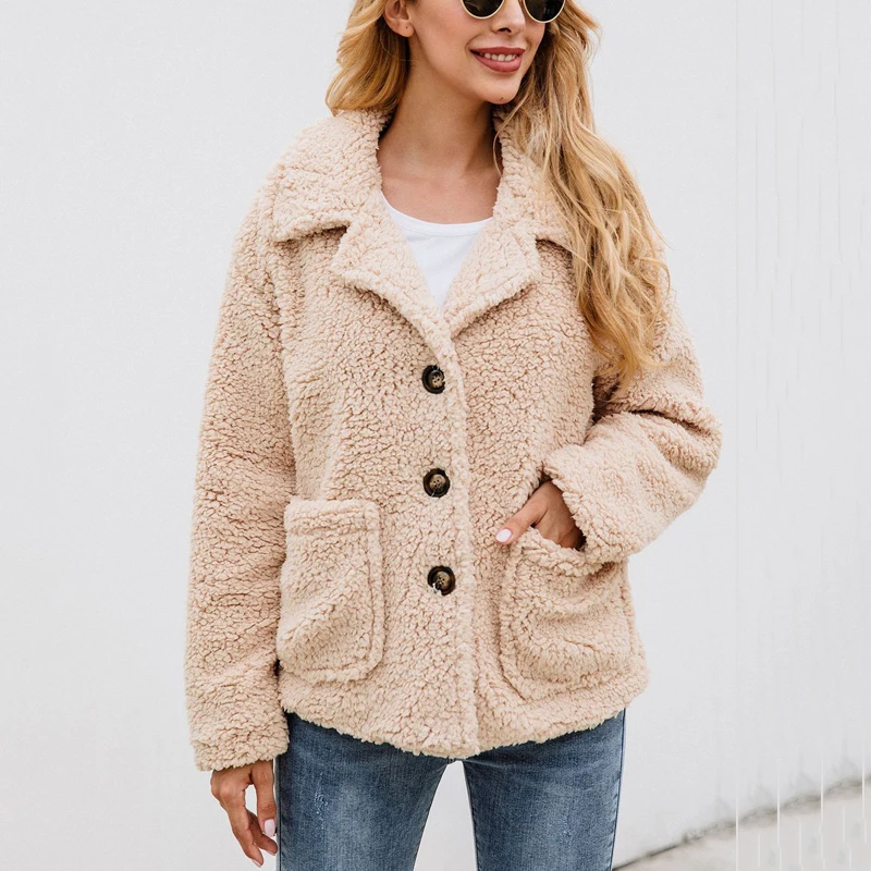 New  Lossky Women Flannel Jacket Coats Long Sleeve Plush Outwear Autumn Winter Warm Clothing Female Stre