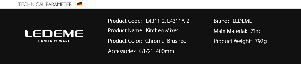LEDEME Kitchen Faucet Dual Handle Polished Rotating 2 Holes Home Taps Thermostatic Mixer Mounted Basin Faucets L4311A-2