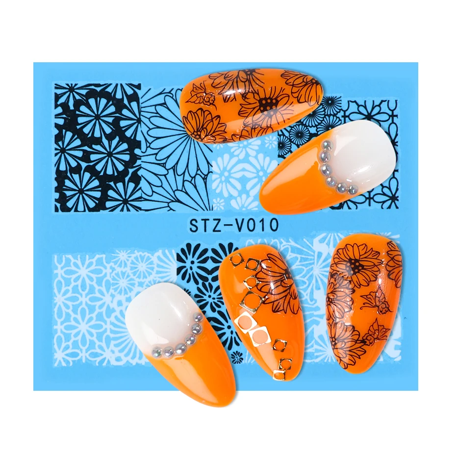 48 шт., кружевные черно-белые наклейки для ногтей, смешанные цветы, листья, сексуальный дизайн ногтей Монро, переводная наклейка для ногтей, маникюрный набор, LYSTZV001-048-2