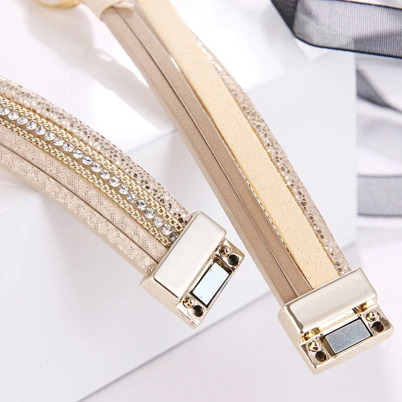 Boho Multi Layers Leather Bracelet Fashion Crystal Stone Shell Charm Bracelets For Women's Jewelry
