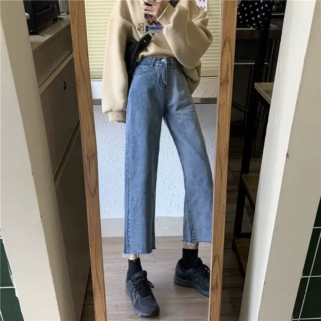 Jeans da donna foderati in pelliccia Denim allentato elastico dritto alla  caviglia All match semplice stile coreano impero primavera Design Chic  fondo|Jeans| - AliExpress