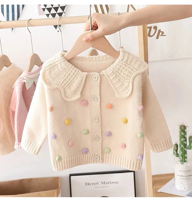 Girls' Knitted Cardigan Jacket Children's Jacket Baby Bottoming Long-Sleeved Sweater For Kids Clothes Coat Top Beige