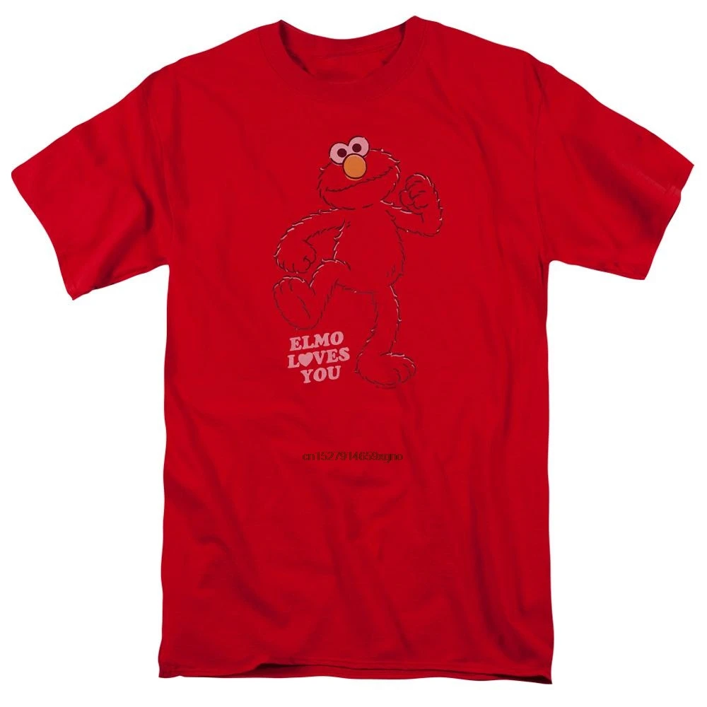 2019 Printed Men T Shirt Cotton Short Sleeve Sesame Street Elmo Loves You Men's Regular Fit T-Shirtwomen t shirt |