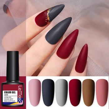 

LEMOOC 2/1 Bottles UV Gel Nail Polish Glitter Red Gray Matte Effect Soak Off UV Gel Varnish Nail Art LED Gel Polish 8ml