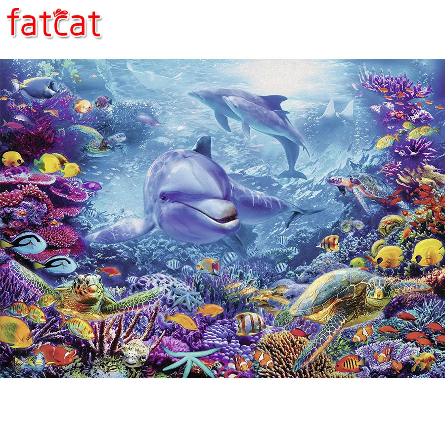 Алмазная 5d живопись FATCAT сделай сам подводный Дельфин жизнь алмазная вышивка