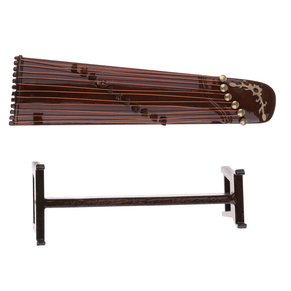 16cm Wooden Guzheng Chinese Zither Plucked Instrument with Box and Stand