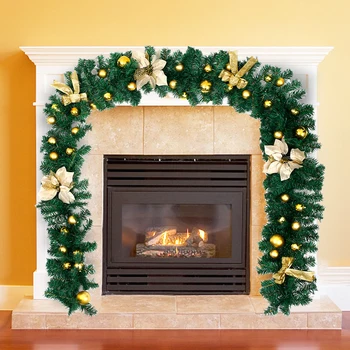 

2.7 M Christmas Rattan Garland Decorative Green Christmas Garland Artificial Xmas Tree Rattan Fireplace Wreath Banner Decoration