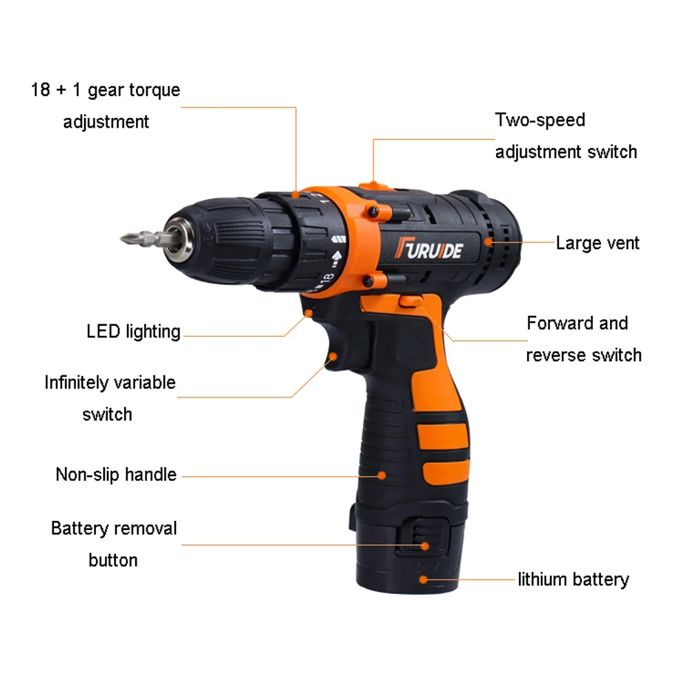12V Electric Cordless Screwdriver Drill Torque Electric Drilling Machine Mini Hand Drill Wireless Lithium-Ion Battery Power Tool