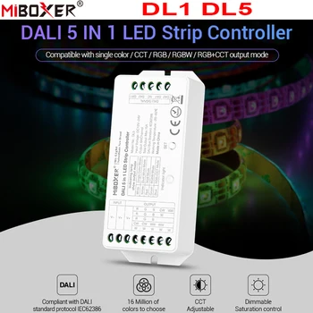 

Miboxer DALI 5 IN 1 LED Strip Controller DL1 DL5 Single color/CCT/RGB/RGBW/RGB+CCT LED Strip Dimmer DC12V-24V DALI Dimming