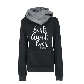 

Lapel Hooded Best Aunt Ever Letters Print Hoodies For Women Hoodies Tops Sweatshirts Femmes Frauen Cute Loose Printing Buckle