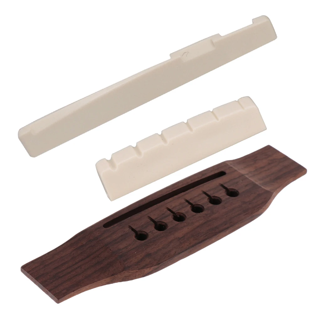 Exquisite Left Hand Backhand Acoustic Guitar Bridge and Slotted Saddle Nut