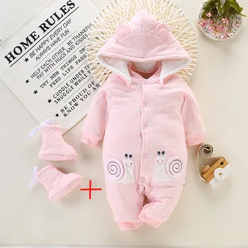 

Newborn Romper Boys Girls Winter Cotton Clothes Garment Thick Warn Baby Rompers Kids Infant Costume + Baby First walker Shoes
