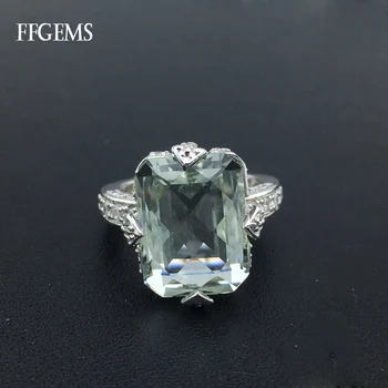 

FFGems Natural Green Amethyst Rings Sterling 925 Silver Gemstone Oct12*16mm 9.8ct Fine Jewelry for Women Engagement Wedding Gift