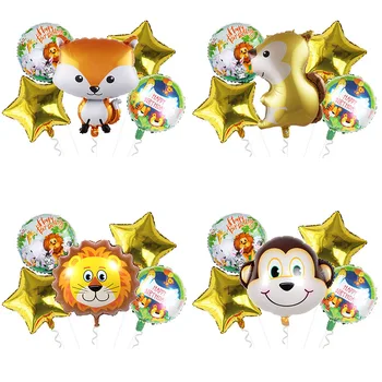 

5pcs Jungle Animal Foil Balloons Air Helium Balloon Kids Safari Birthday Party Zoo Theme Supplies Lion Tiger Monkey Zebra Cow