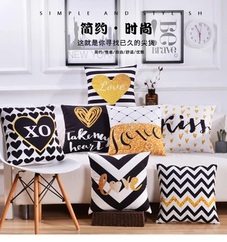 

Gold Letter Pillowcases,Modern Black White Plaid Pillow Cover,Cushion Cover for Sofa Bed Car,45 Cm Decorative Heart Pillow