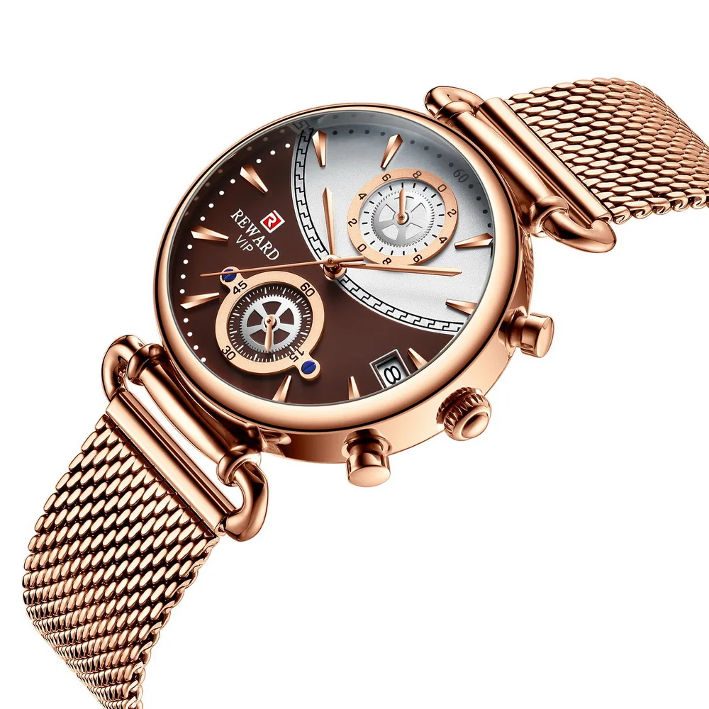 Orologi da coppia Cronografo Calendario Orologi da polso con cinturino in maglia di acciaio inossidabile Orologio da polso da donna impermeabile al quarzo_voghion.com