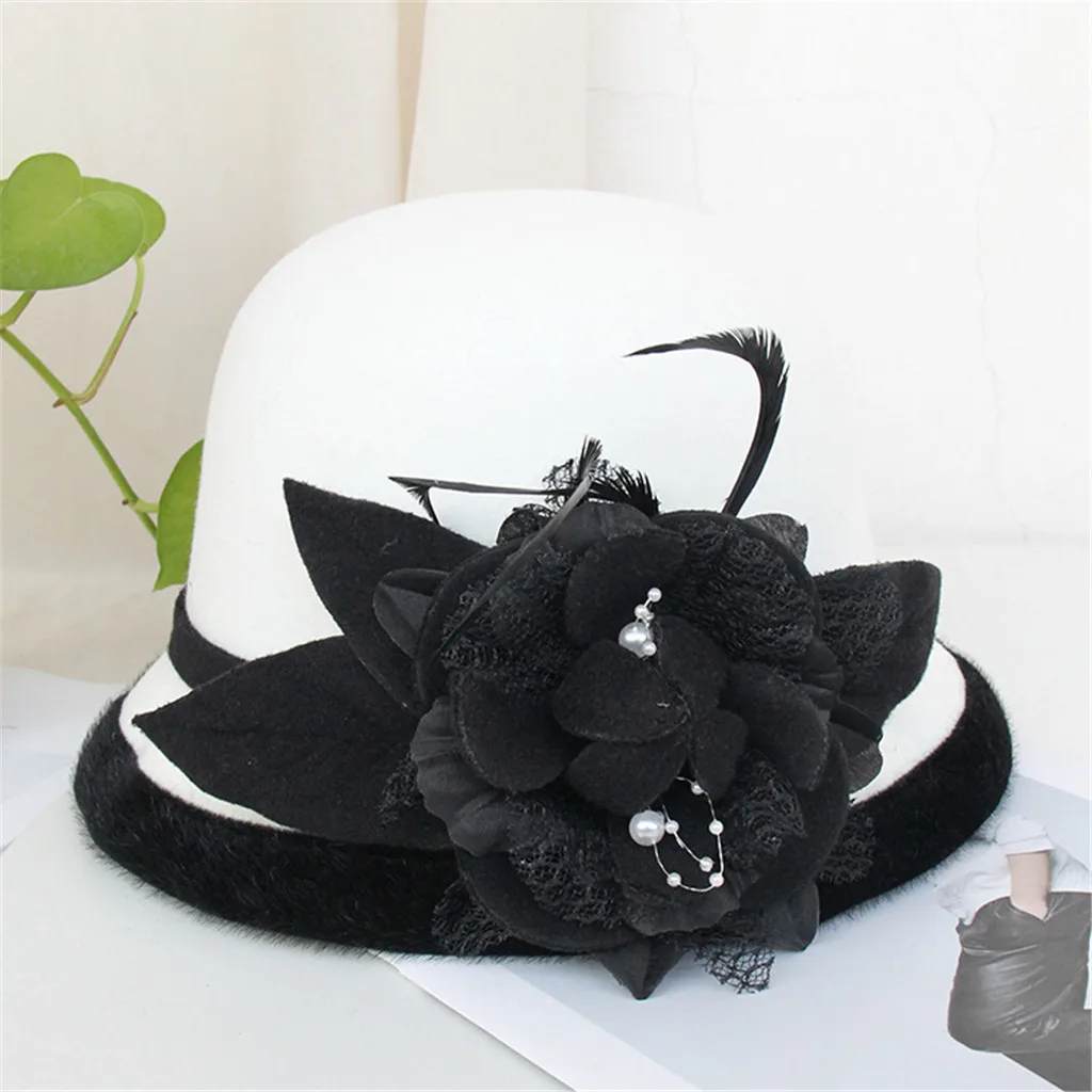 Wild fisherman hat British feather flower hats Women's fashion beret French style painter hat hat retro warm party top hat#15