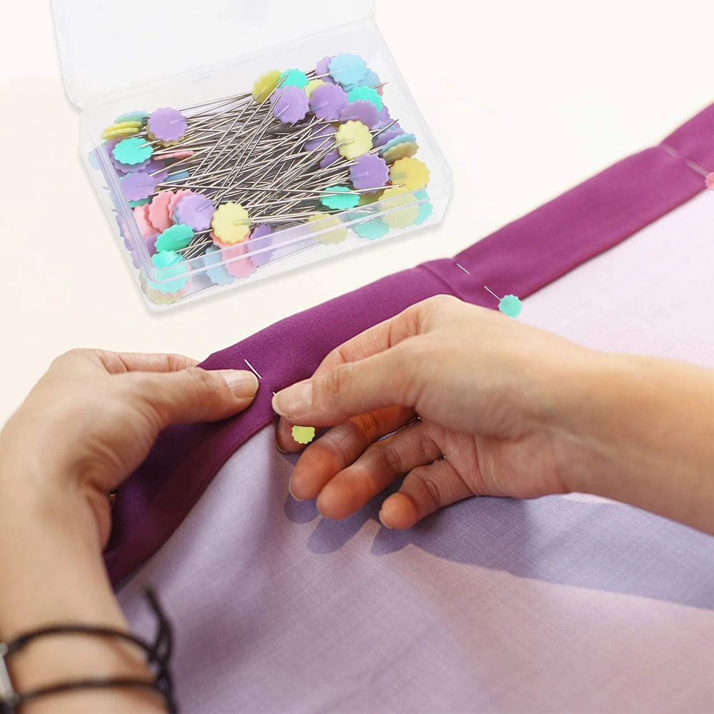 100 Stück Nähnadeln, flacher Kopf, gerade Stifte, Blumenkopf-Nadelstifte, gerade Steppnadeln für DIY-Nähen, Basteln, Schneiderwerkzeuge – Detail 6