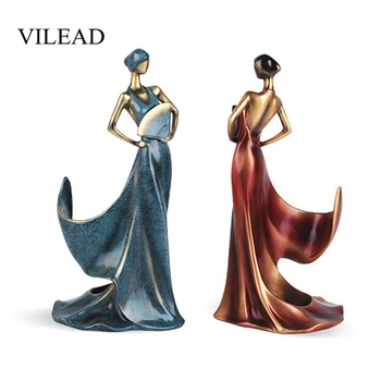 

VILEAD 36.5cm Resin Folding Fan Beauty Figurines Creative European Wine Rack Decoration Character Crafts People Ornament Girl