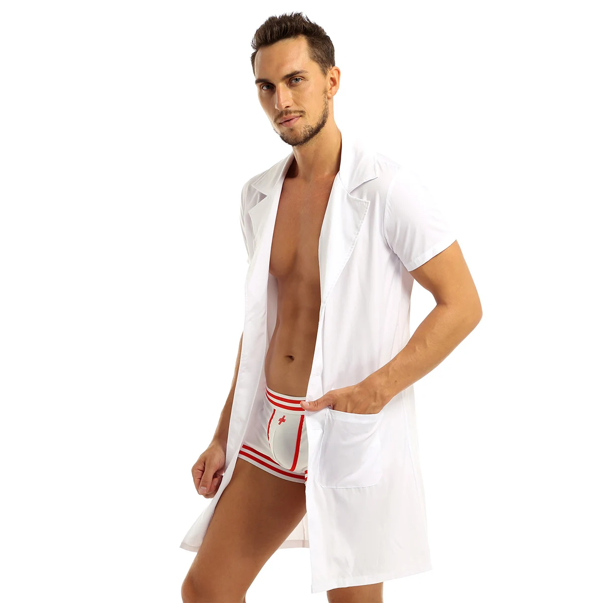 Сексуальный костюм для Хэллоуина мужские доктор игра в медсестру эротическая форма наряд белое пальто с трусов-боксеров Сисси Косплэй сексуальное нижнее белье для женщин