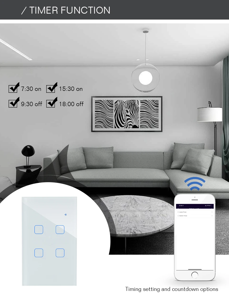 Interruptor de Lâmpadas, Painel Tátil de Vidro,