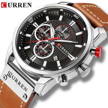

New Watches Men Luxury Brand CURREN Chronograph Men Sport Watches High Quality Leather Strap Quartz Wristwatch Relogio Masculino