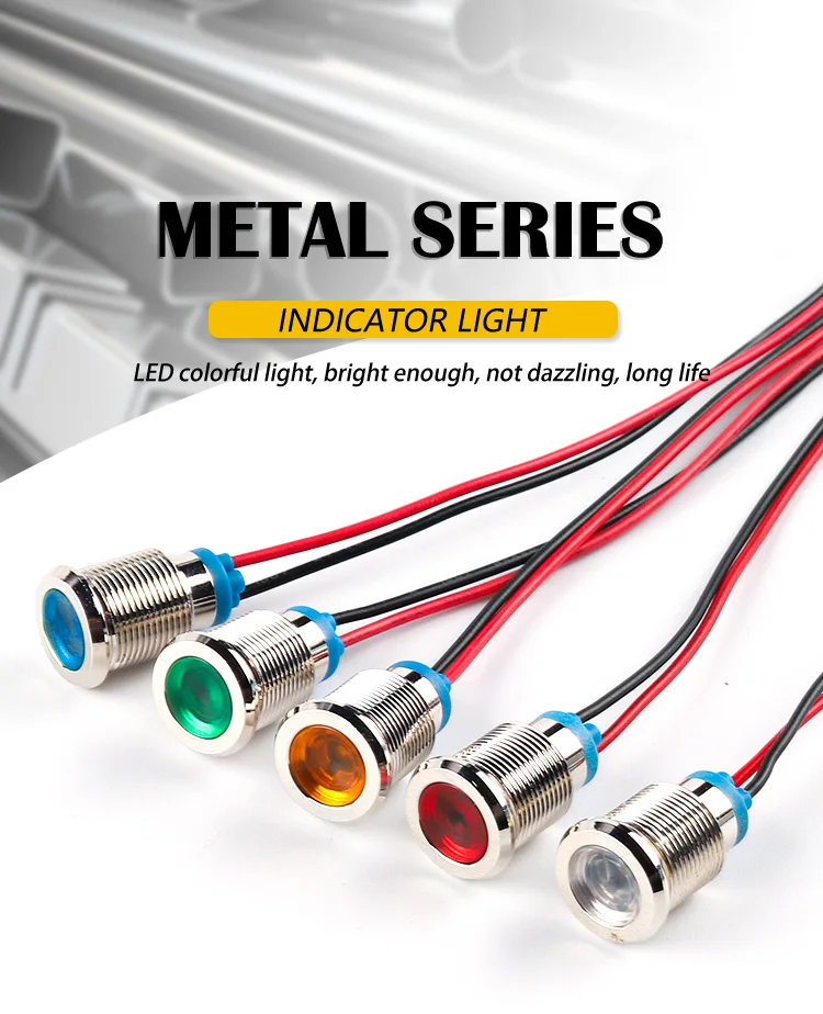 Description Picture 3 of item1Pcs 16mm Light LED Metal Signal Lamp Waterproof Metal Indicator With Wire 3V 6V 12V 24V 110V 220V Red/Yellow/Blue/Green/White