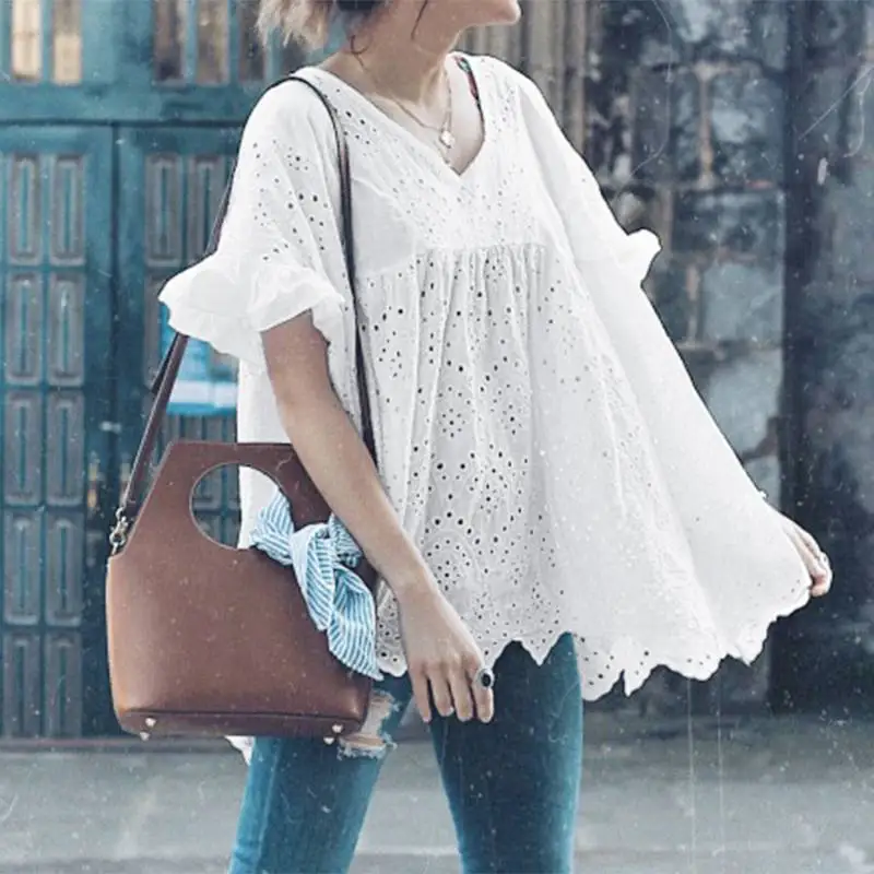 VONDA Summer Blouses 2020 Women Fashion Short Sleeve Solid Color Party Shirts Plus Size Bohemian Blusas Femme Loose Office Tops VONDA Summer Blouses 2020 Women Fashion Short Sleeve Solid Color Party Shirts Plus Size Bohemian Blusas Femme Loose Office Tops
