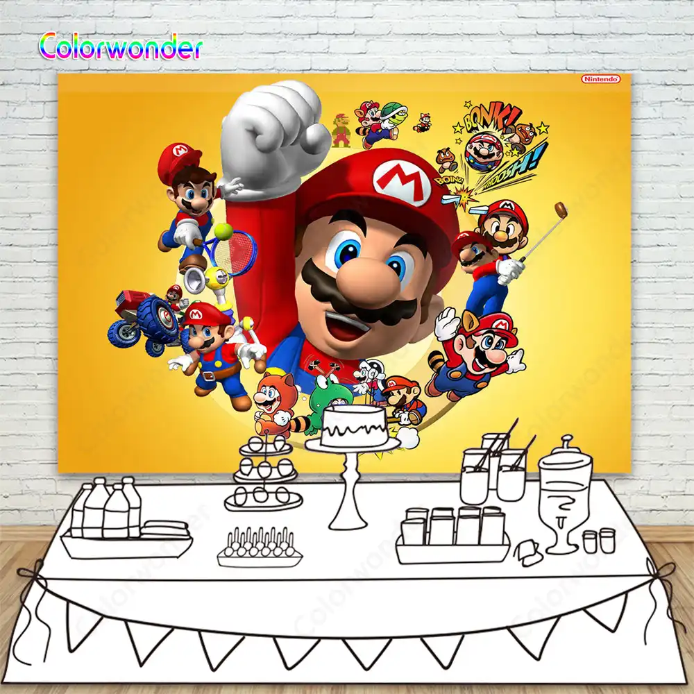 Photography Backdrop Super Marios Bros Game Newborn Kids Birthday Party Decoration Yellow Background For Photo Booth Photocall Background Aliexpress