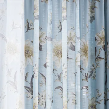 

New Printed Curtains Blue American Flower Half Shade Curtain Special Living Room Bedroom Study