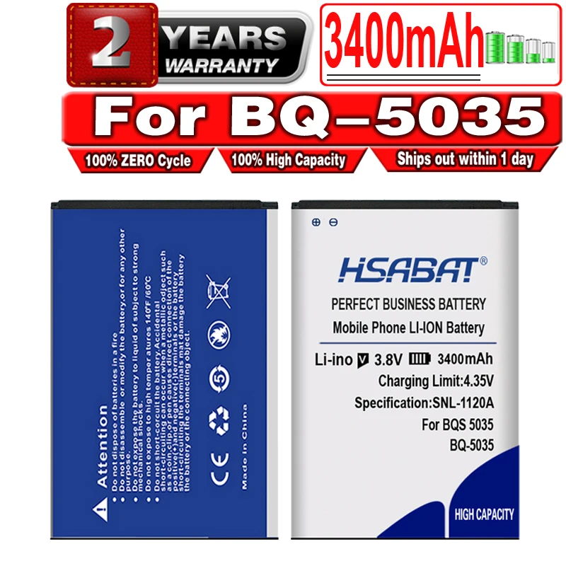 Аккумулятор HSABAT 3400 мАч для BQ BQS 5035 бархатная последняя продукция аккумулятор