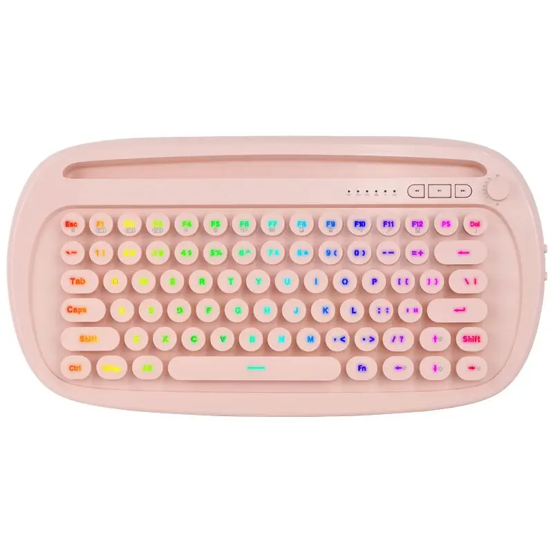 pink Victsing 85 клавиш Беспроводная клавиатура подсветка с круглыми клавишами Bluetooth клавиатура Двойное Подключение для офисного ПК ноутбука - Цвет: pink