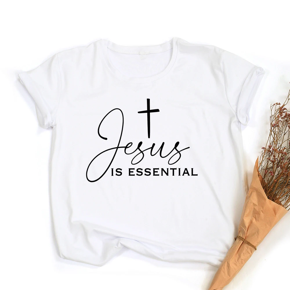 Jesus Is Essential Women T Shirts She Is Strong Has Fire In Soul Grace In Heart Bible Quote Christian Faith Tees Ropa De Mujer 4