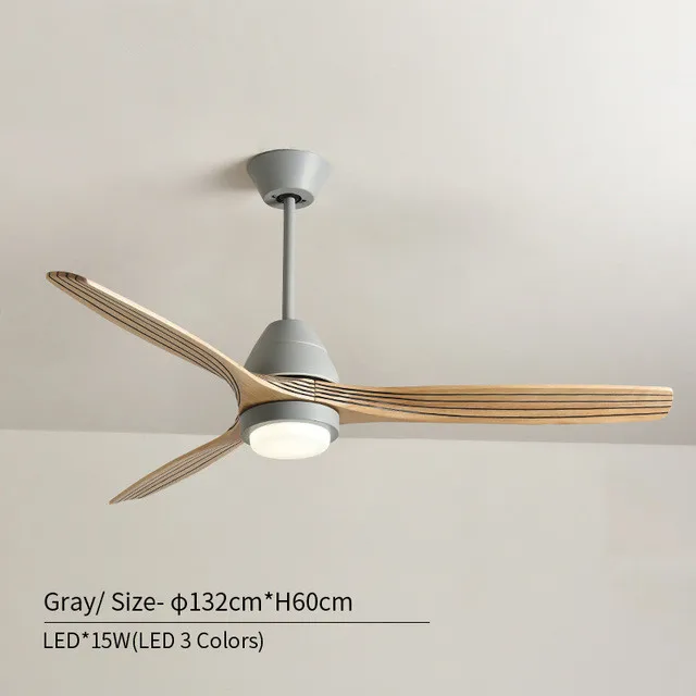 Nordic ceiling fan light modern minimalist fan light American style living room dining room solid wood ceiling fan 220V - Цвет лезвия: Gray