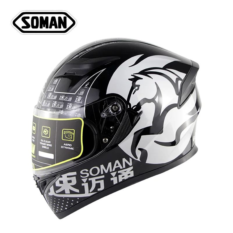 Soman шлем полное лицо Casque Ece Сертифицированный шлем Moto Homme Лидирующий бренд мотоциклетные шлемы Femme Casque Abs защитное снаряжение - Цвет: White