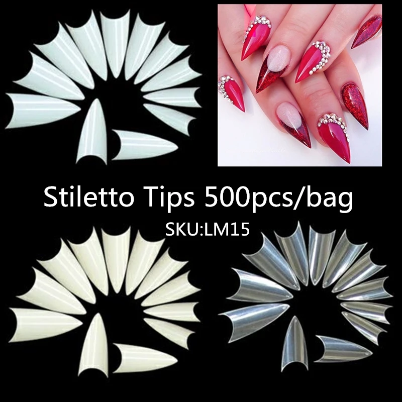

Lamemoria 500Pcs Long Ballerina French Fake Nails Tips Extra Long Stiletto False Nails Painted Party Designed Nail Art