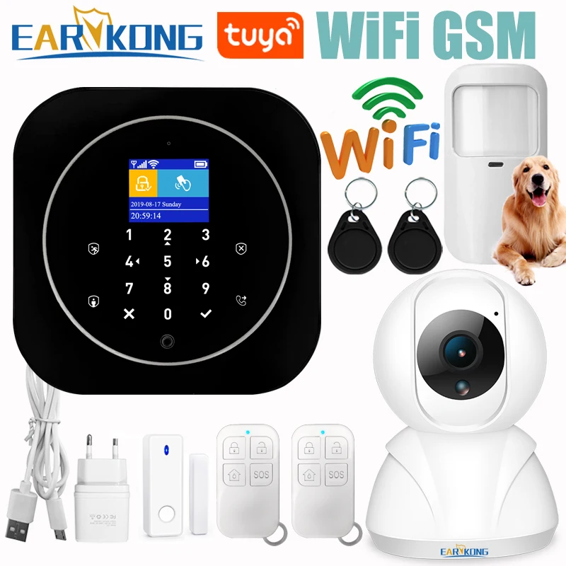 

Tuya Wifi GSM Alarm System Home RFID Burglar Security LCD Touch Keyboard 433MHz Wireless Sensor kit Alarm 11 languages to switch