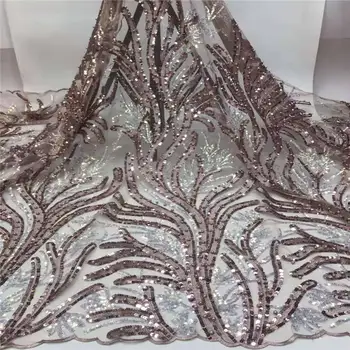 

French Net Lace Fabric 2019 Latest African Guipure Lace Fabric With Embroidery Mesh Tulle Peach Sequins Lace Fabric Peach