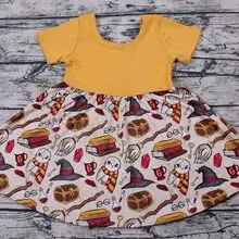 Helloween cute witch hat and broomsticks pattern design girl dress