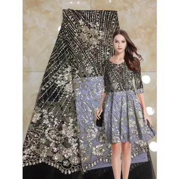 

New beaded mesh african lace fabric for wedding party dress diy sewing materials 2020 frencn nigerian net sequin lace fabric