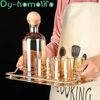 

Glass Water Set Suit Nordic Amber Bright Transparent Cold Kettle Cup Tray Set Home Living Room Decoration Flower Tea Set Gift