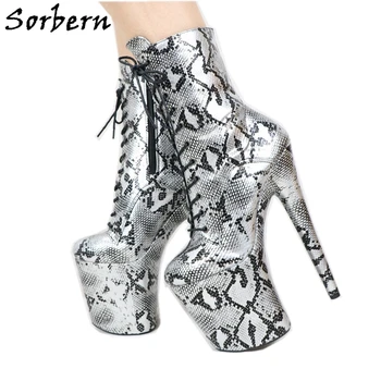

Sorbern Snake Print Boots Lace Up Pole Dance High Heel 8 Inch Heels Ankle Booties Block Heel Boots Ladies Inside Zippper Gothic
