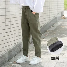 Штаны для девочек г. стиль, Осень-зима, Детские повседневные штаны в западном стиле, бархатные спортивные штаны для больших детей осень с