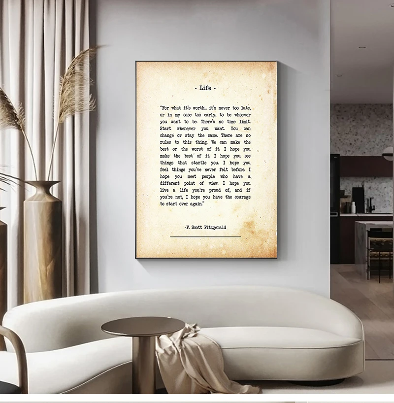 Scott Fitzgerald Poem Poster Modern Inspirational Wall Art Canvas Painting Picture Home Decor For What it's Worth Quote Print