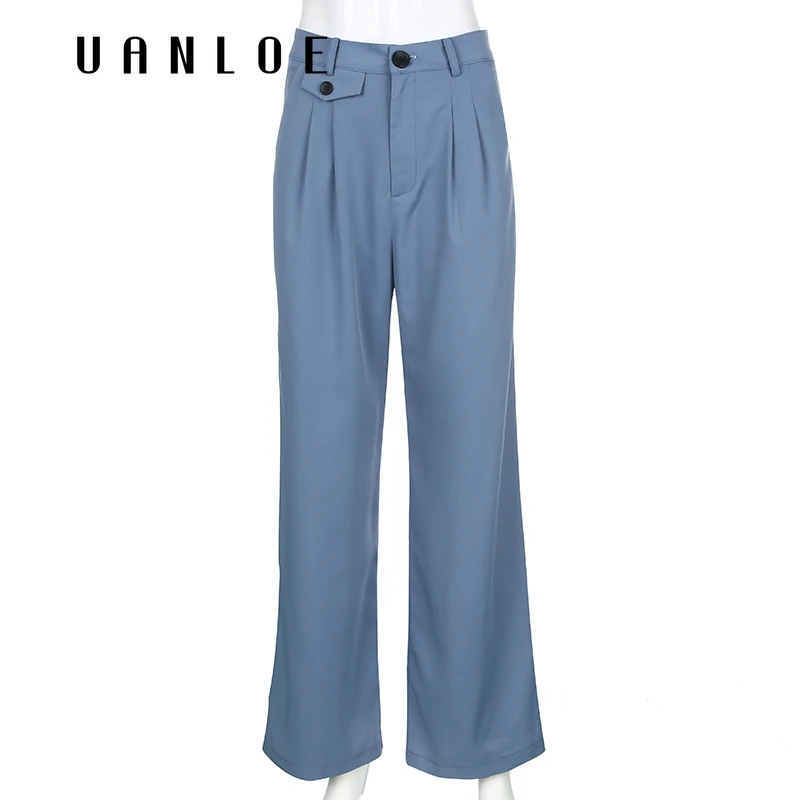 

Fashion Streetwear Loose Suit Pants Women Summer Solid High Waist Straight Pants High Street Smooth Soft Wear Trousers